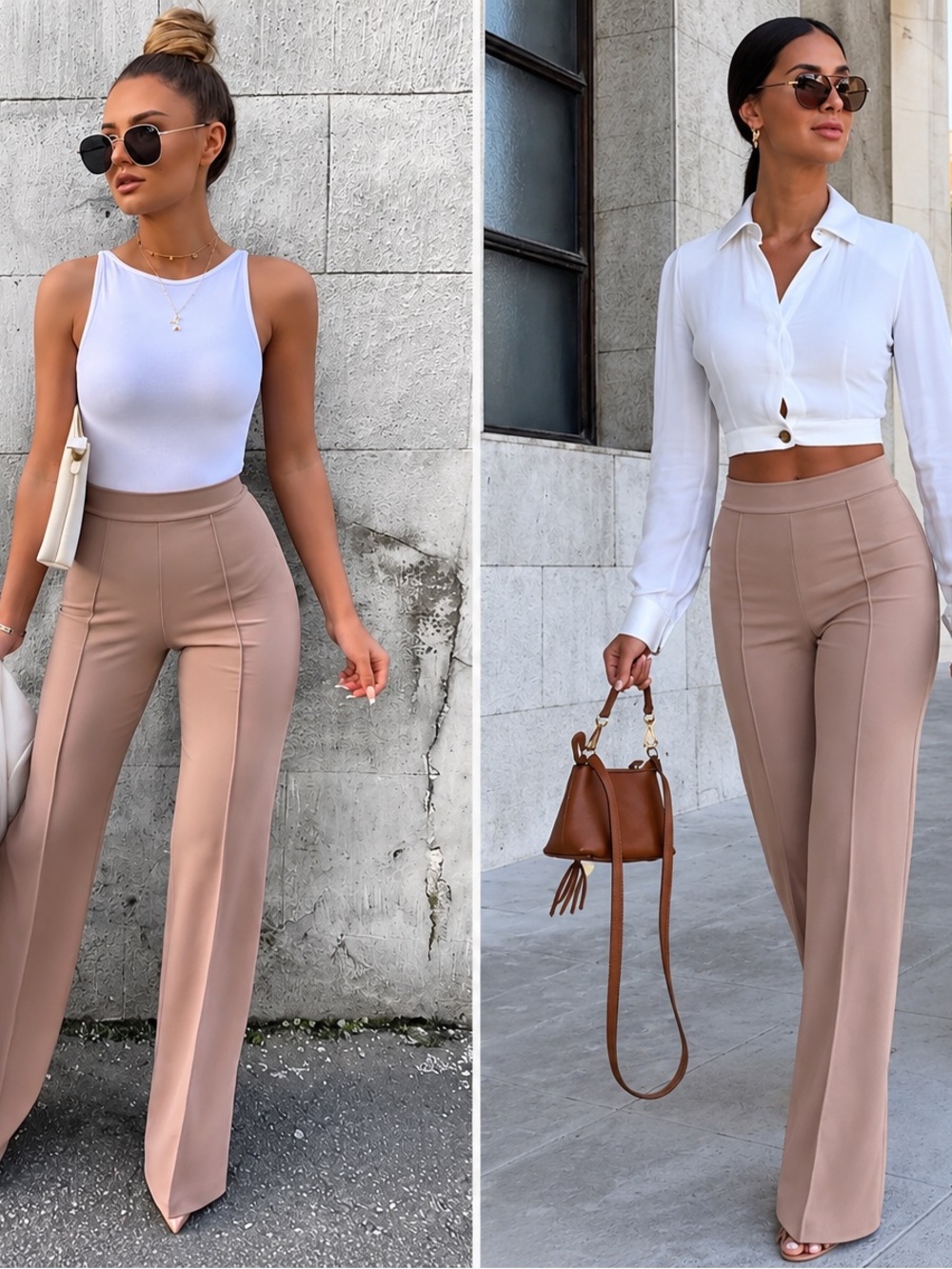 Fashion Nova Victoria High Waisted Dress Pants Taupe Size Small NWT